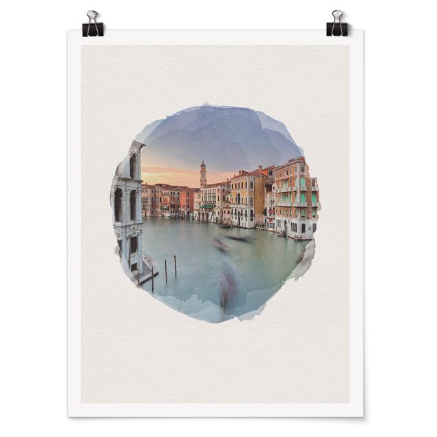 Poster Wasserfarben - Canale Grande Blick von der Rialtobrücke Venedig