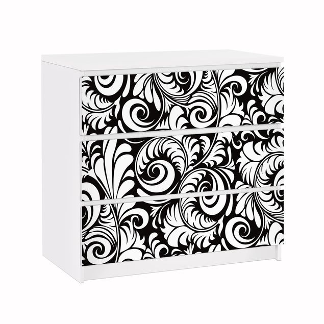 Klebefolie Wand Black and White Leaves Pattern