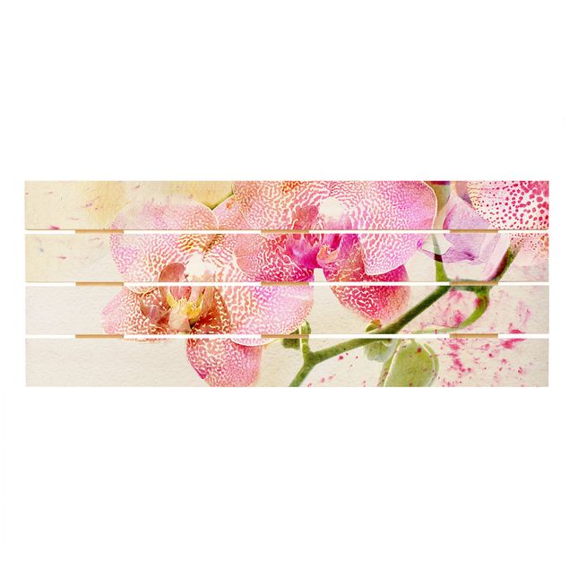 Holzbild - Aquarell Blumen Orchideen - Querformat 2:5