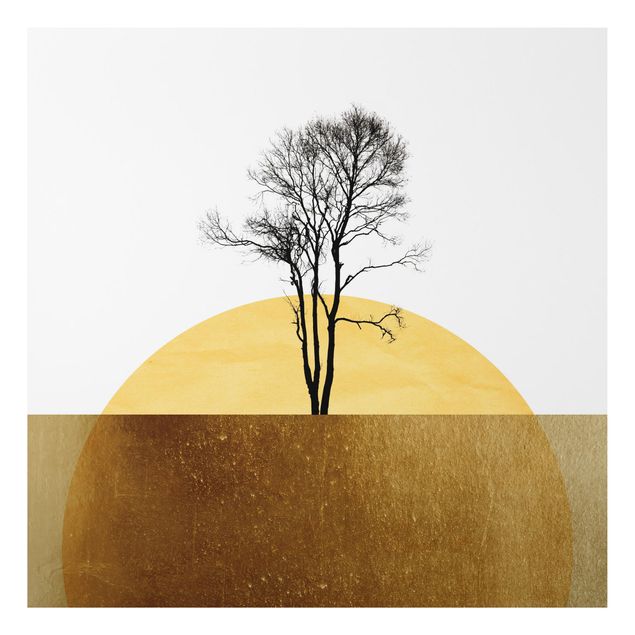 Alu Dibond Druck Goldene Sonne mit Baum