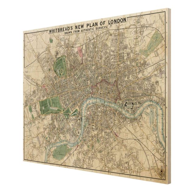 Holzbild Skyline Vintage Stadtplan London