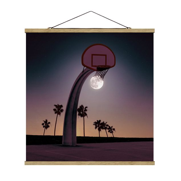Stoffbild mit Posterleisten - Jonas Loose - Basketball mit Mond - Quadrat 1:1