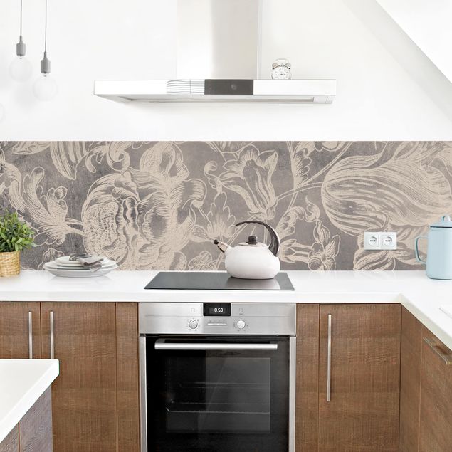 Küchenrückwand Muster Verblühtes Blumenornament I