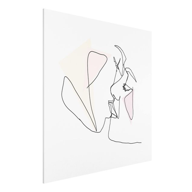 Forex Fine Art Print - Kuss Gesichter Line Art - Quadrat 1:1
