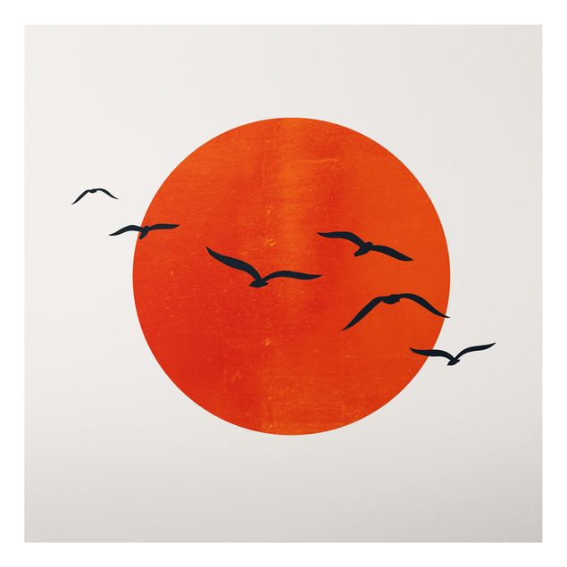 Schöne Wandbilder Vogelschwarm vor roter Sonne I