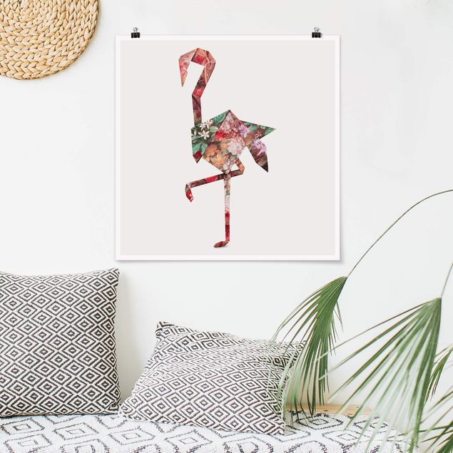 Wandbilder Tiere Origami Flamingo