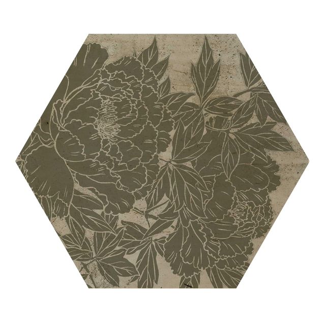 Hexagon Bild Holz - Blühende Pfingstrose I