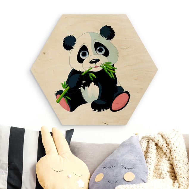 Holzbilder modern Naschender Panda