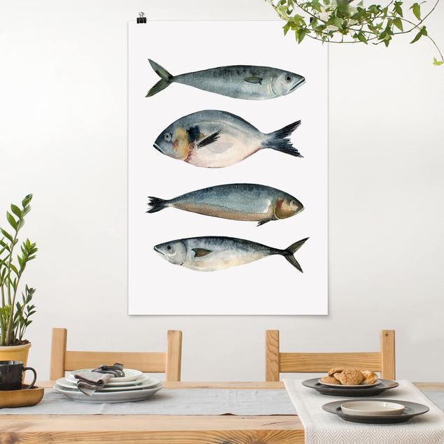 Wandbilder Tiere Vier Fische in Aquarell II