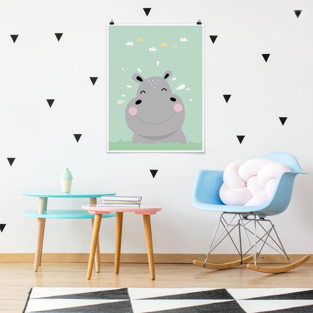 Poster Kinderzimmer Tiere Das glückliche Nilpferd