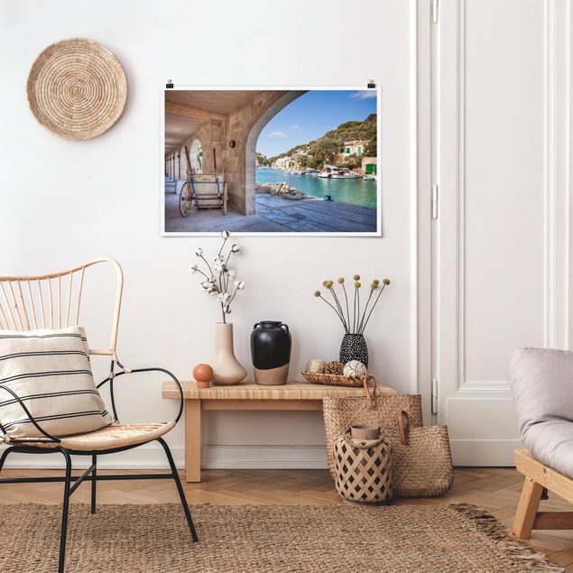Aufgespannt auf Holzrahmen als großes XXL Leinwandbild Cala Figuera Traumhafte Mallorca-Bilder im Großformat 120x80cm Wandbild als Hintergrund und Deko für Wohnzimmer & Schlafzimmer 