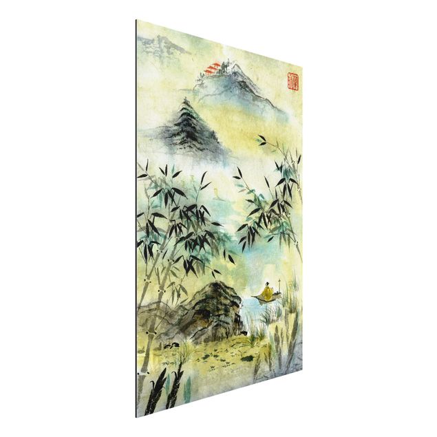 Schöne Wandbilder Japanische Aquarell Zeichnung Bambuswald