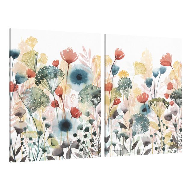 Leinwandbild 2-teilig - Wildblumen im Sommer Set I - Hoch 4:3