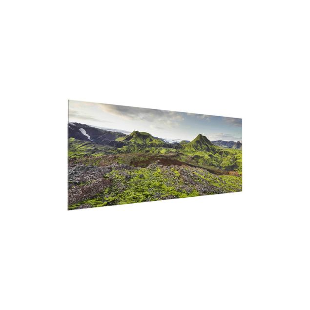 Glasbild Grün Rjupnafell Island