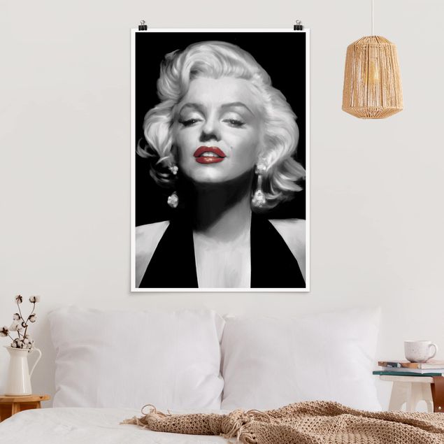 Schwarz-Weiß Poster Marilyn mit roten Lippen