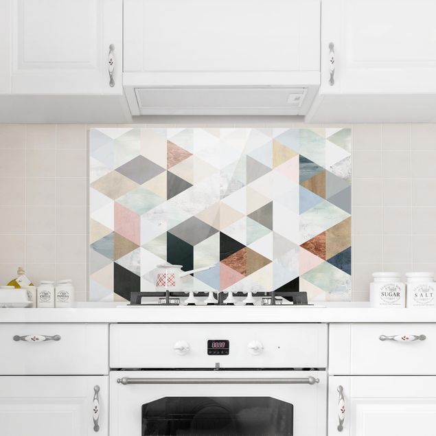 Glasrückwand Küche Muster Aquarell-Mosaik mit Dreiecken I