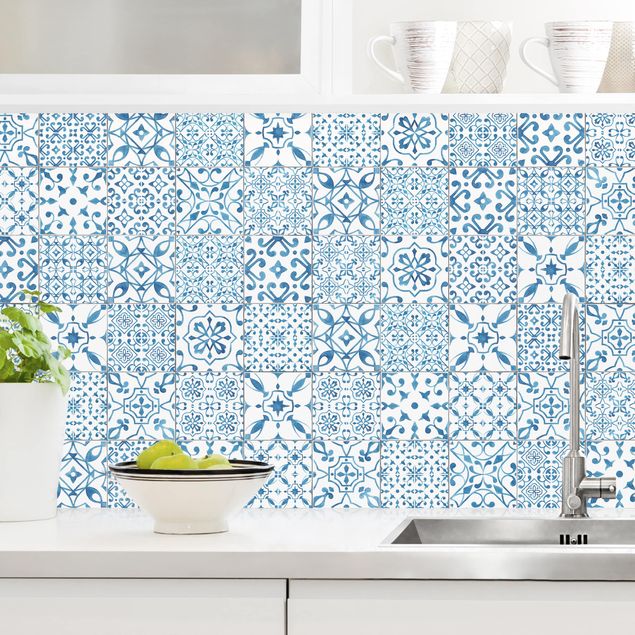 Küchenrückwände Platte Musterfliesen Blau Weiß