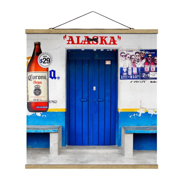 Stoffbild mit Posterleisten - ALASKA Blue Bar - Quadrat 1:1
