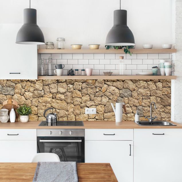 Küchenrückwand Muster Alte Wand aus Pflasterstein