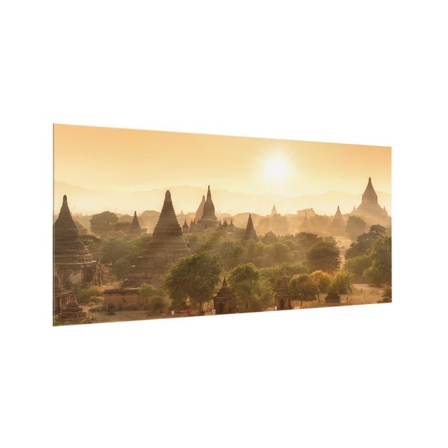 Spritzschutz Sonnenuntergang über Bagan