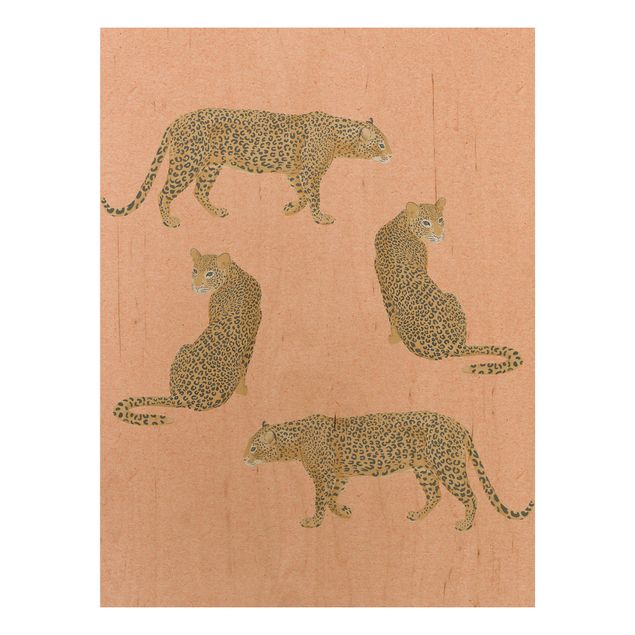 Holzbild - Illustration Leoparden Rosa Malerei - Hochformat 4:3