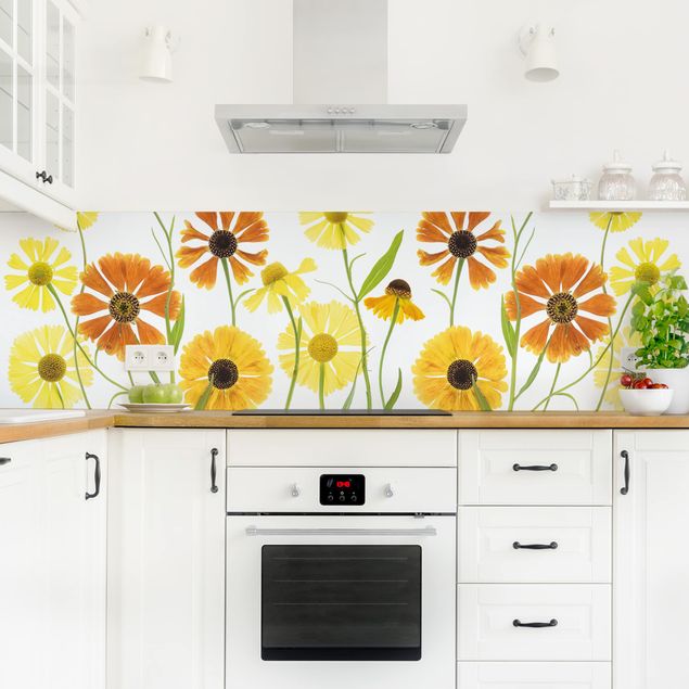 Glasrückwand Küche Blumen Helenium