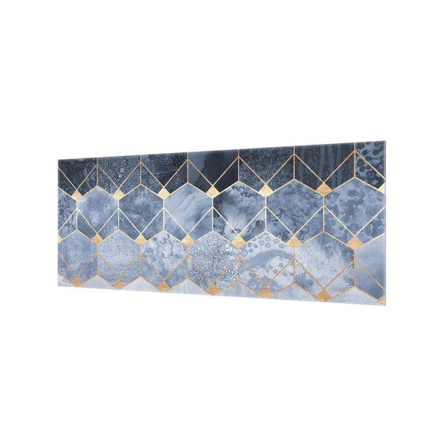 Spritzschutz Glas - Blaue Geometrie goldenes Art Deco - Panorama - 5:2