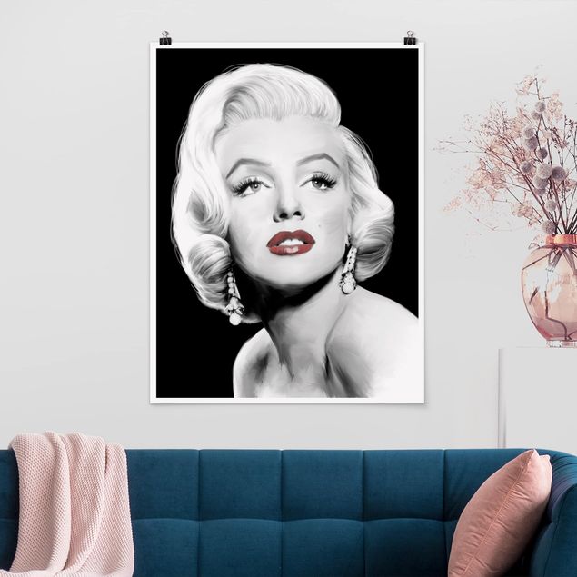 Poster Schwarz-Weiß Marilyn mit Ohrschmuck