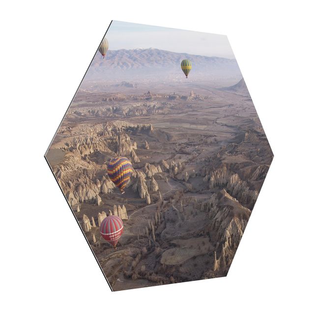Hexagon Bild Alu-Dibond - Heißluftballons über Anatolien