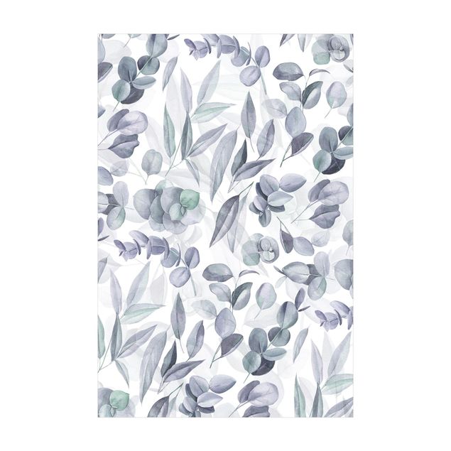 Teppich Blumen Blaue Eukalyptus Aquarellblätter