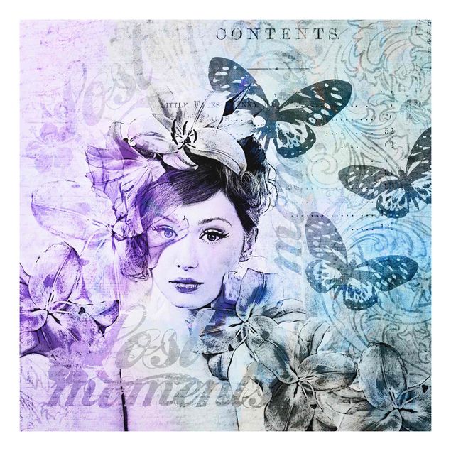Bilder auf Hartschaumplatte Shabby Chic Collage - Portrait mit Schmetterlingen