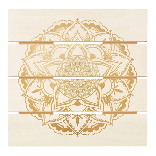 Holzbild - Mandala Blume gold weiß - Quadrat 1:1