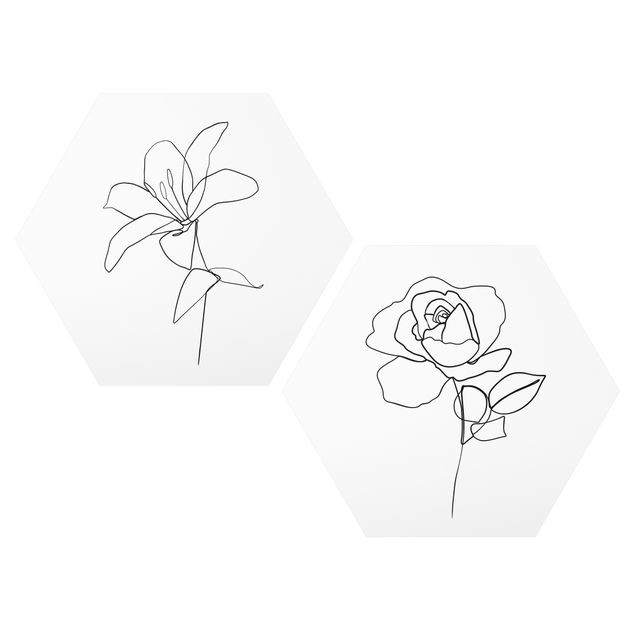 Bilder für die Wand Line Art Blüten Schwarz Weiß Set