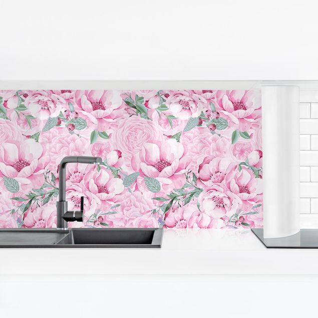 Küchenrückwand Muster Rosa Blütentraum Pastell Rosen in Aquarell