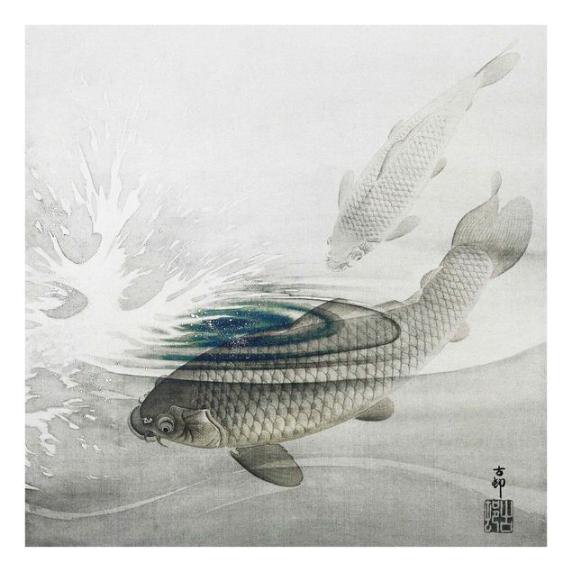 Glas Spritzschutz - Vintage Illustration Asiatische Fische III - Quadrat - 1:1