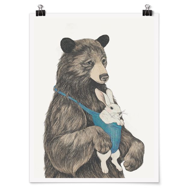 Poster - Illustration Bär und Hase Baby - Hochformat 4:3