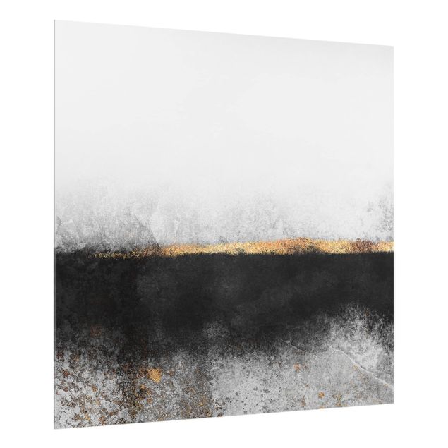 Muster Küchenrückwand Glas Abstrakter Goldener Horizont Schwarz Weiß
