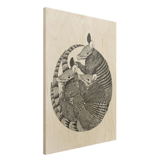 Moderne Holzbilder Illustration Gürteltiere Schwarz Weiß Muster