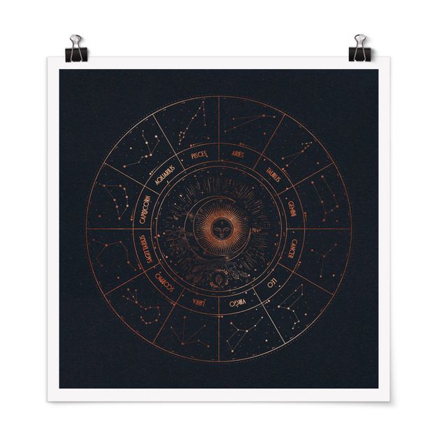 Poster Astrologie Die 12 Sternzeichen Blau Gold
