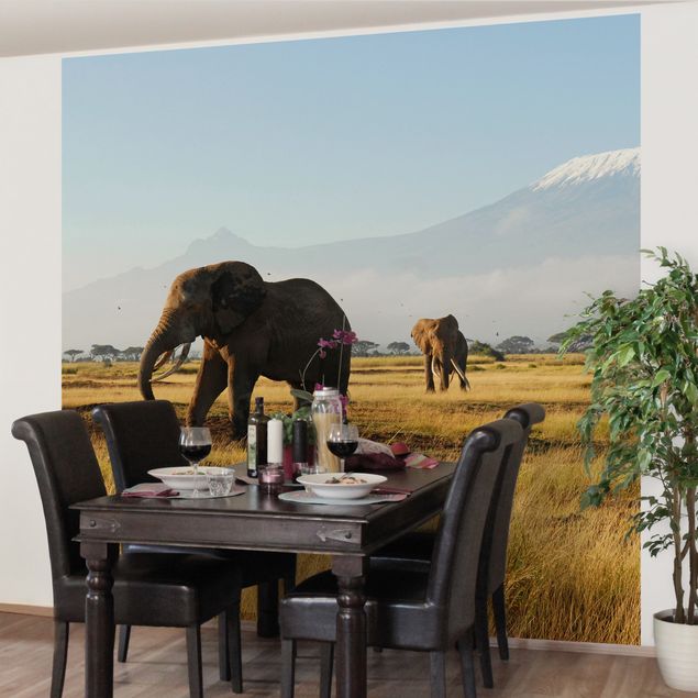 Fototapete Elefanten vor dem Kilimanjaro in Kenya
