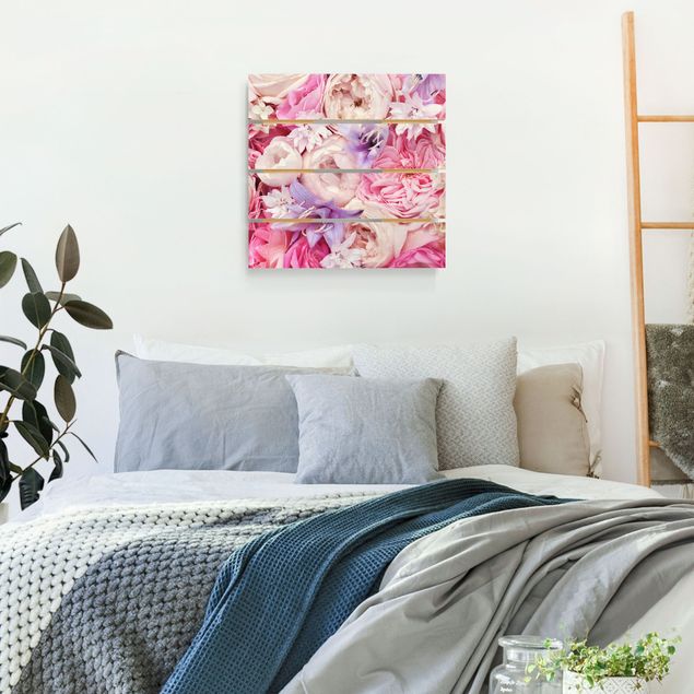 Holzbilder mit Blumen Shabby Rosen mit Glockenblumen