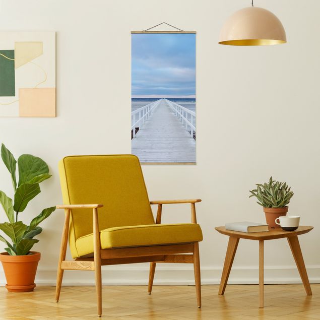 Stoffbild mit Posterleisten - Brücke in Schweden - Hochformat 1:2