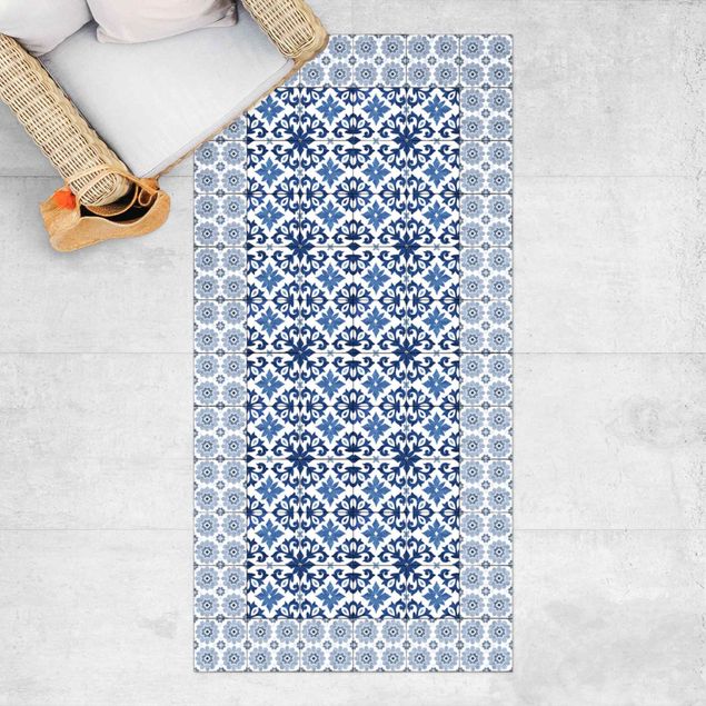 Vinyl-Teppich - Marokkanische Fliesen Florale Blaupause mit Fliesenrahmen - Hochformat 1:2