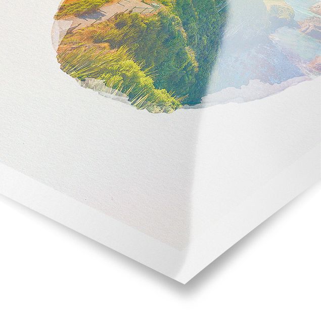 Poster - Wasserfarben - Nugget Point Leuchtturm und Meer Neuseeland - Hochformat 4:3