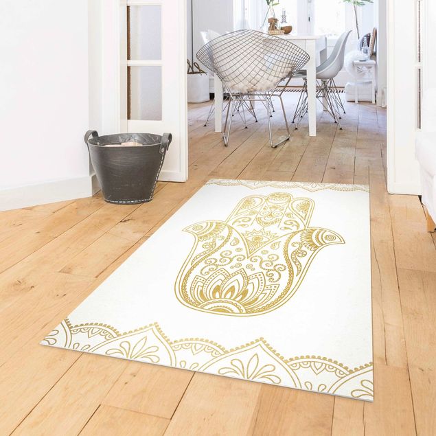 Teppiche Hamsa Hand Lotus OM Illustration Set gold