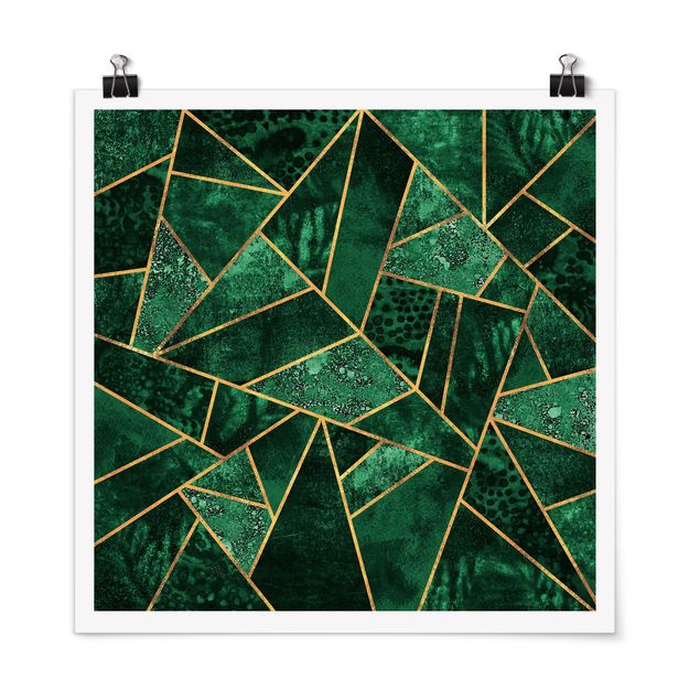 Abstrakte Kunst Poster Dunkler Smaragd mit Gold