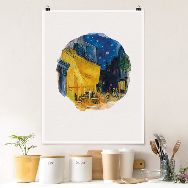 Poster - Wasserfarben - Vincent van Gogh - Café-Terrasse in Arles - Hochformat 4:3