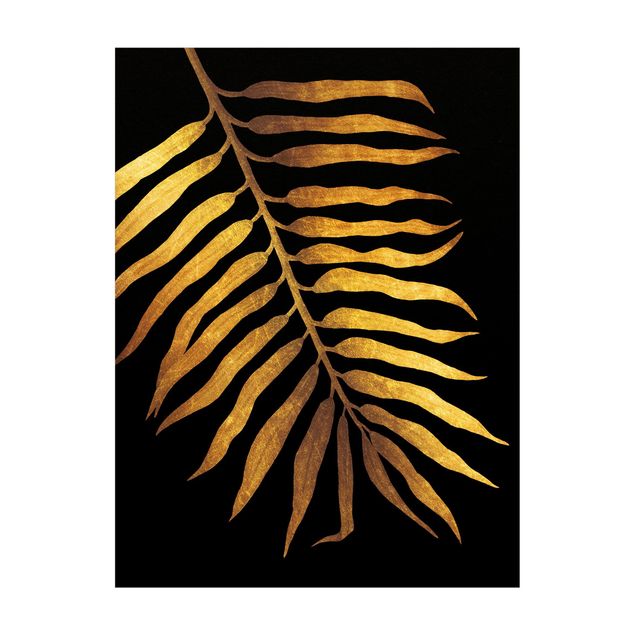 Teppich Blumen Gold - Palmenblatt II auf Schwarz