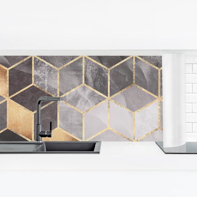Küchenrückwand Muster Schwarz Weiß goldene Geometrie