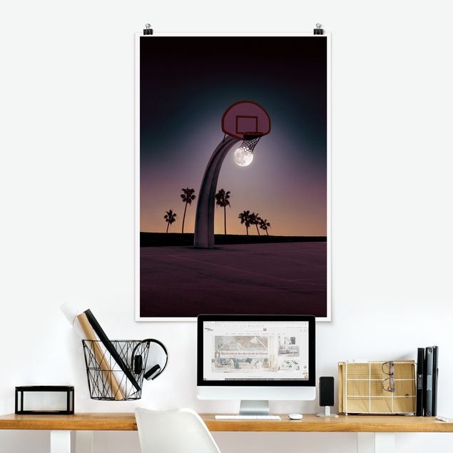 Poster Kunstdruck Basketball mit Mond